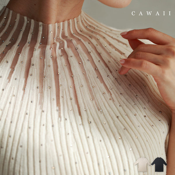 カワイイ CAWAII 光の粒が降り注ぐ流線ラインリブカットソートップス