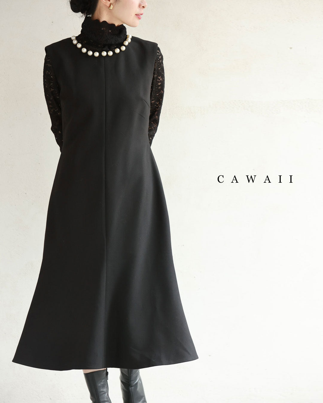 CAWAII CAWAII Pearl Neck A-Line Medium Dress