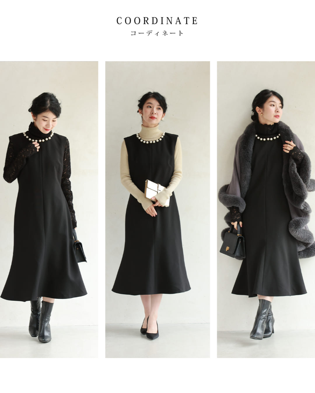 CAWAII CAWAII Pearl Neck A-Line Medium Dress