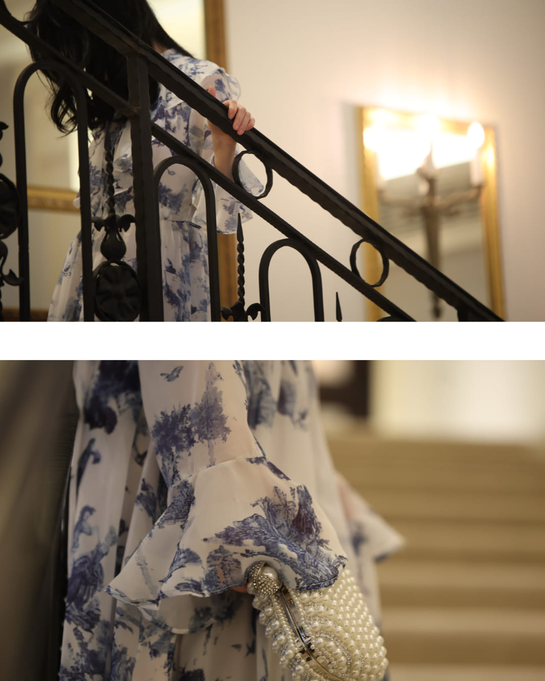 CAWAII CAWAII A world of Rococo spreads out in an airy long dress with Toile de Jouy pattern.