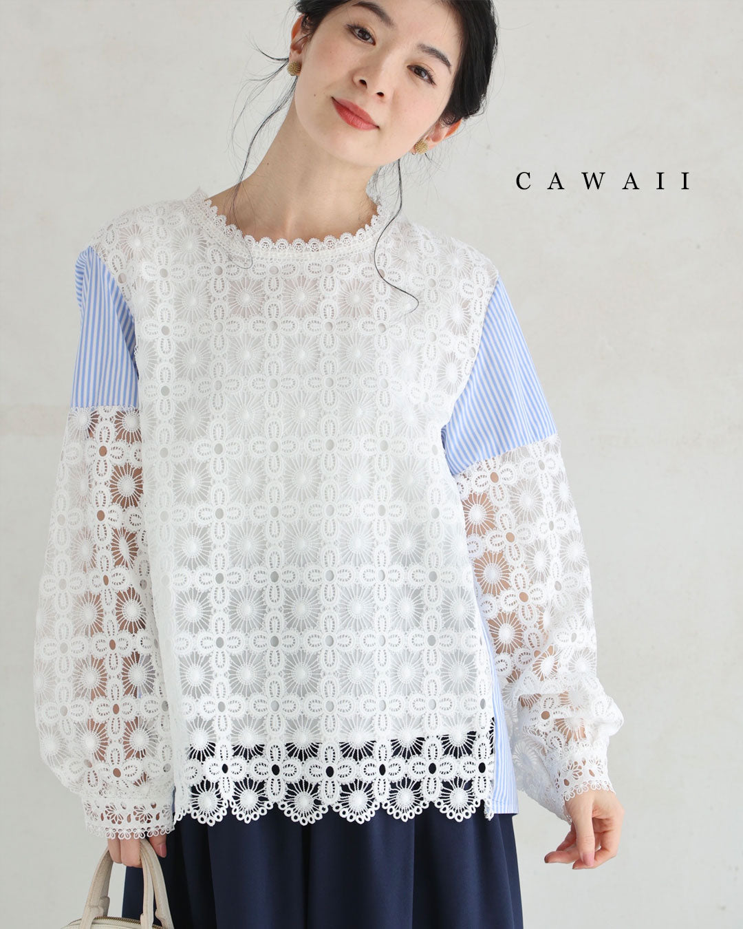 CAWAII CAWAII 襯衫和彩繪玻璃蕾絲的拼接上衣