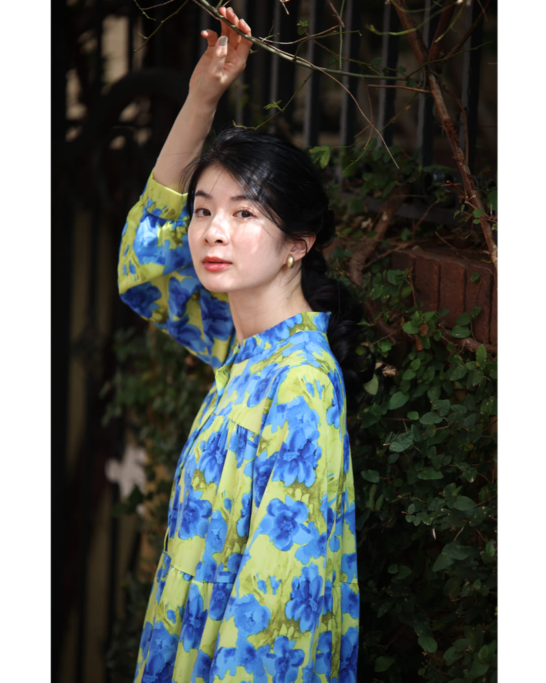 カワイイ CAWAII 街ゆく華やかな青花ティアードロングワンピース（紐リボン付き） （グリーン） グリーン