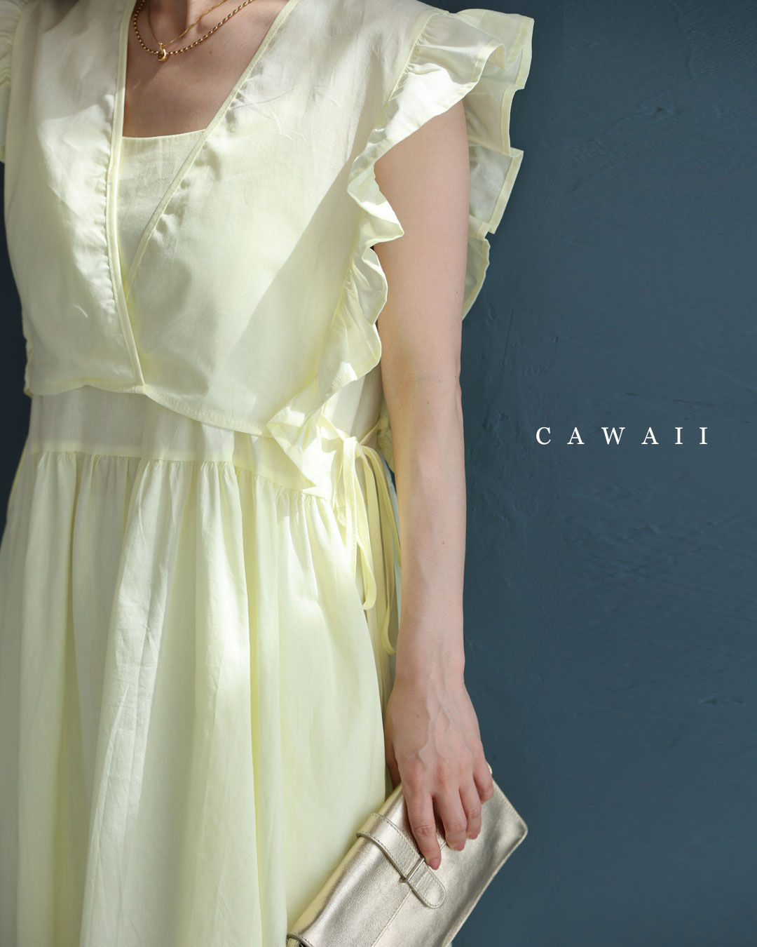 カワイイ CAWAII サイドリボンブラウスとキャミワンピースの2点セット【set】 （イエロー） イエロー