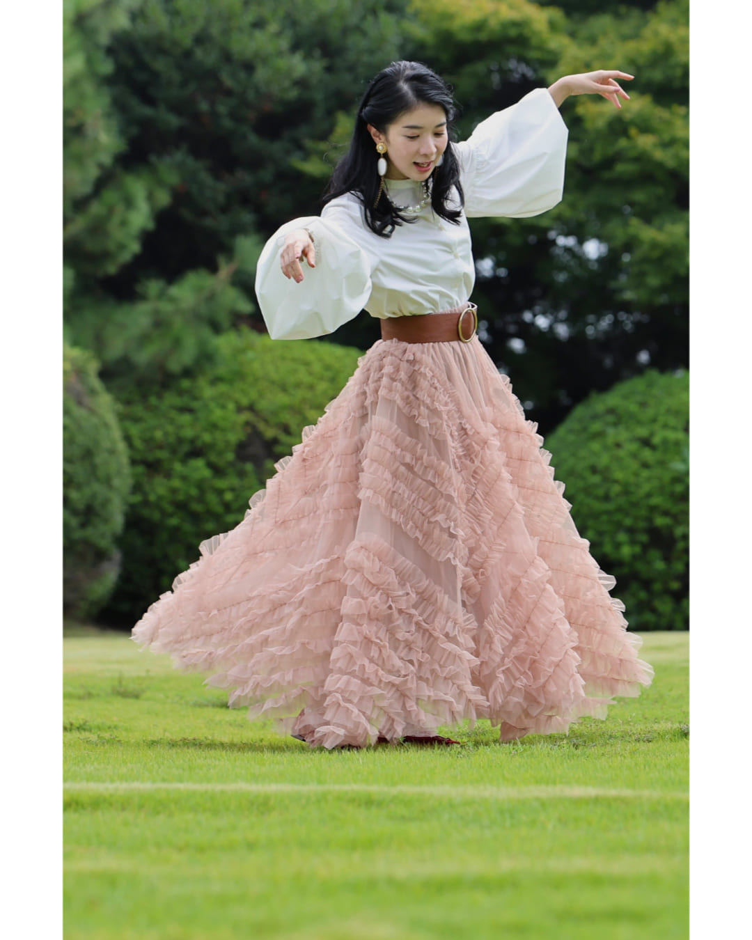 CAWAII flowing frill voluminous tulle long skirt