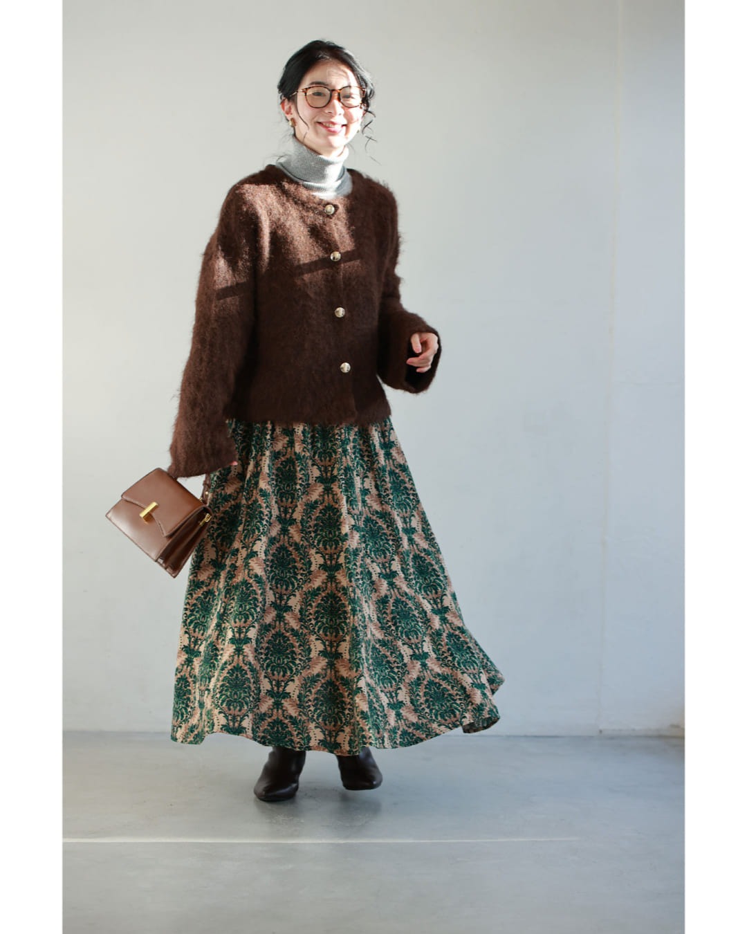 カワイイ CAWAII 華やぐグリーンダマスク柄ロングスカート （グリーン） グリーン