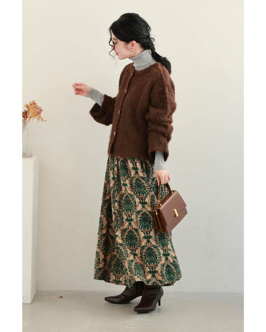 カワイイ CAWAII 華やぐグリーンダマスク柄ロングスカート （グリーン） グリーン