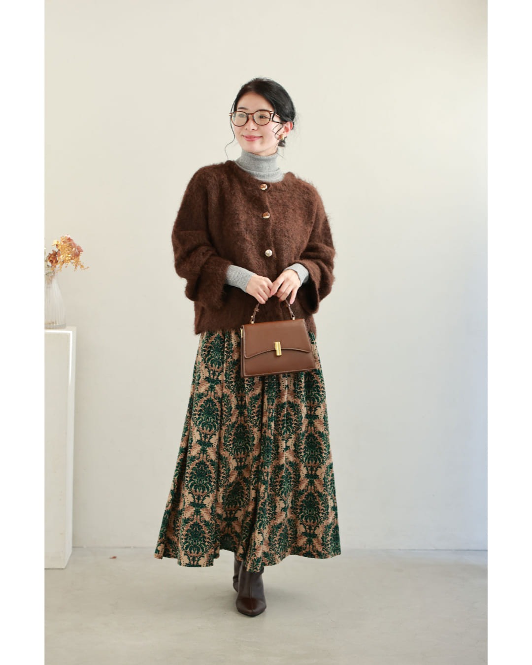 カワイイ CAWAII 華やぐグリーンダマスク柄ロングスカート （グリーン） グリーン