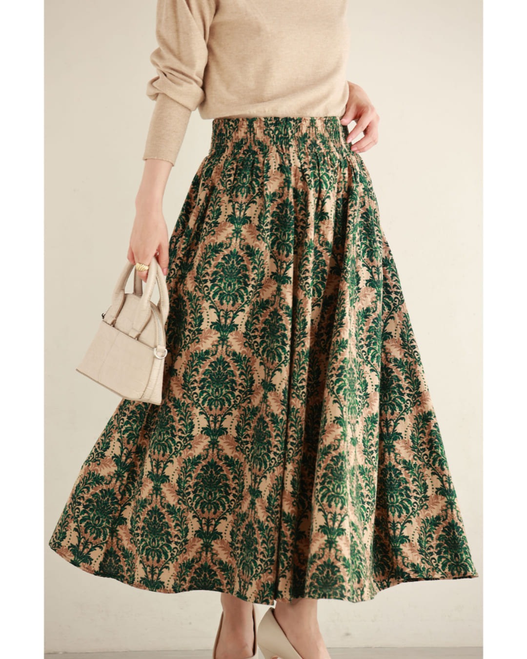 カワイイ CAWAII 華やぐグリーンダマスク柄ロングスカート （グリーン） グリーン