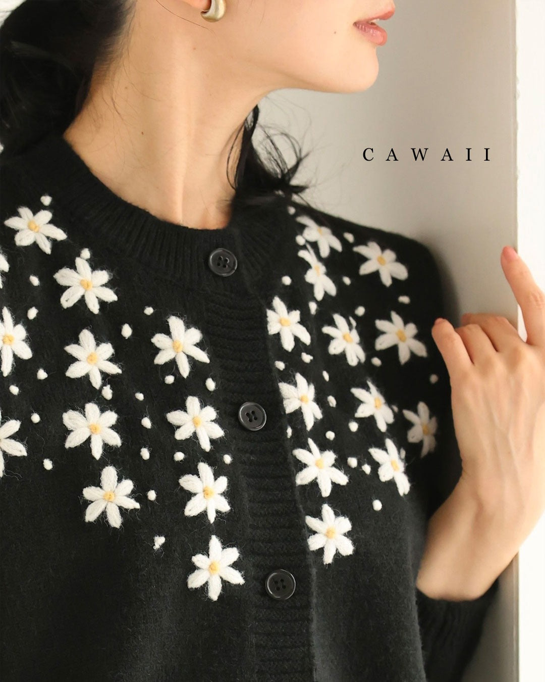 カワイイ CAWAII 降りしきる花雪ニットカーディガン （ブラック） ブラック