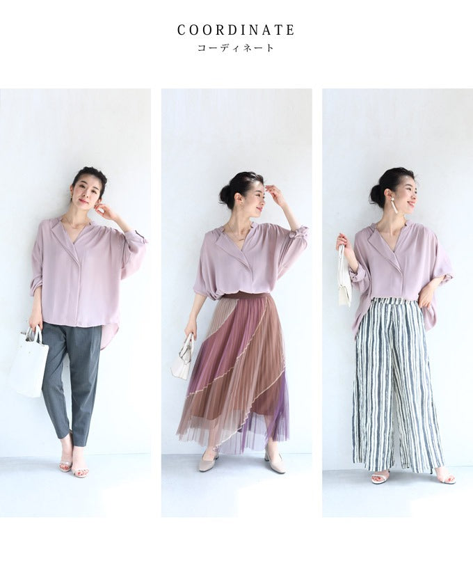 カワイイ CAWAII 肩タックの上品なとろみブラウストップス （ピンク） ピンク