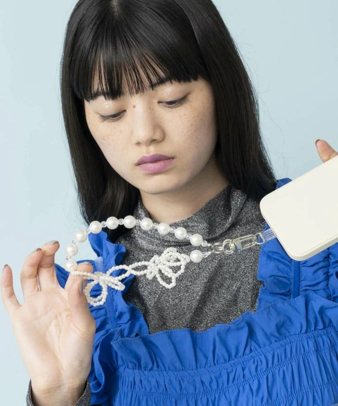 キャセリーニ Casselini フラワービーズ ハンドストラップ（Flower beads hand strap） （White） White