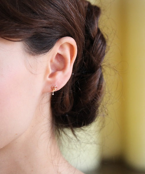 Canal4℃ K10 Pink Gold Heart Motif Citrine Earrings