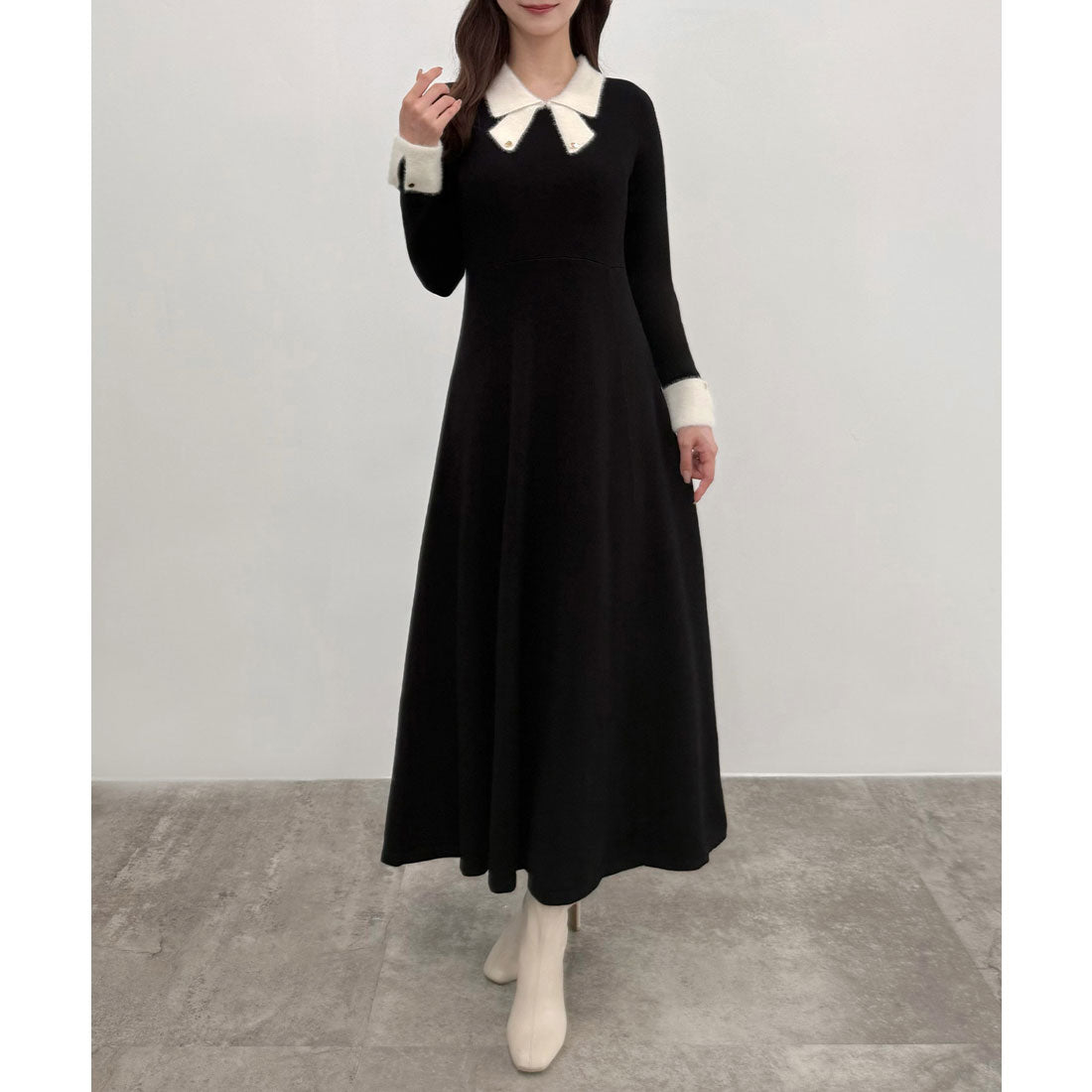 セネア CENEA CENEA バイカラーリボンニットワンピース （ブラック） ブラック