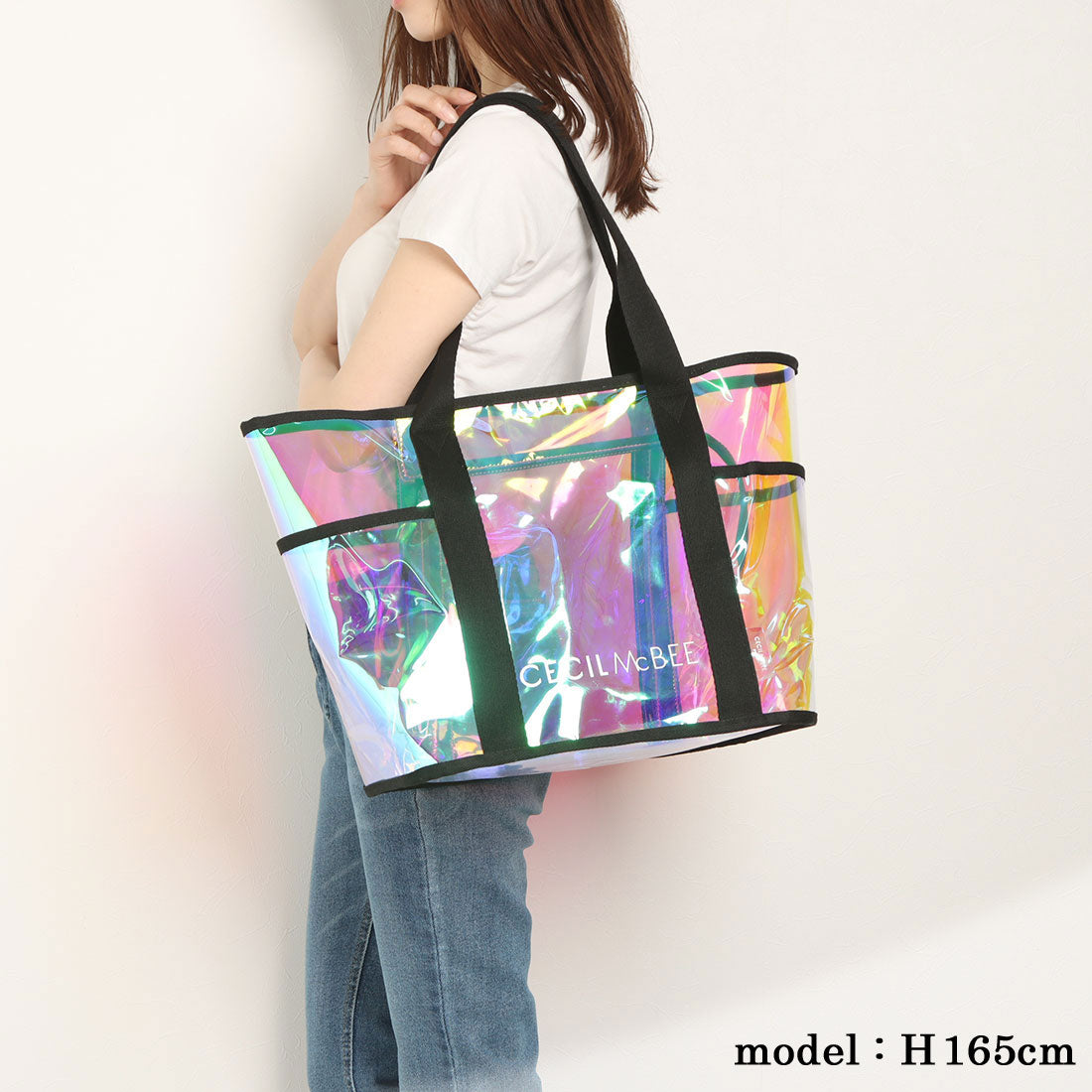 CECIL McBEE green clear tote bag
