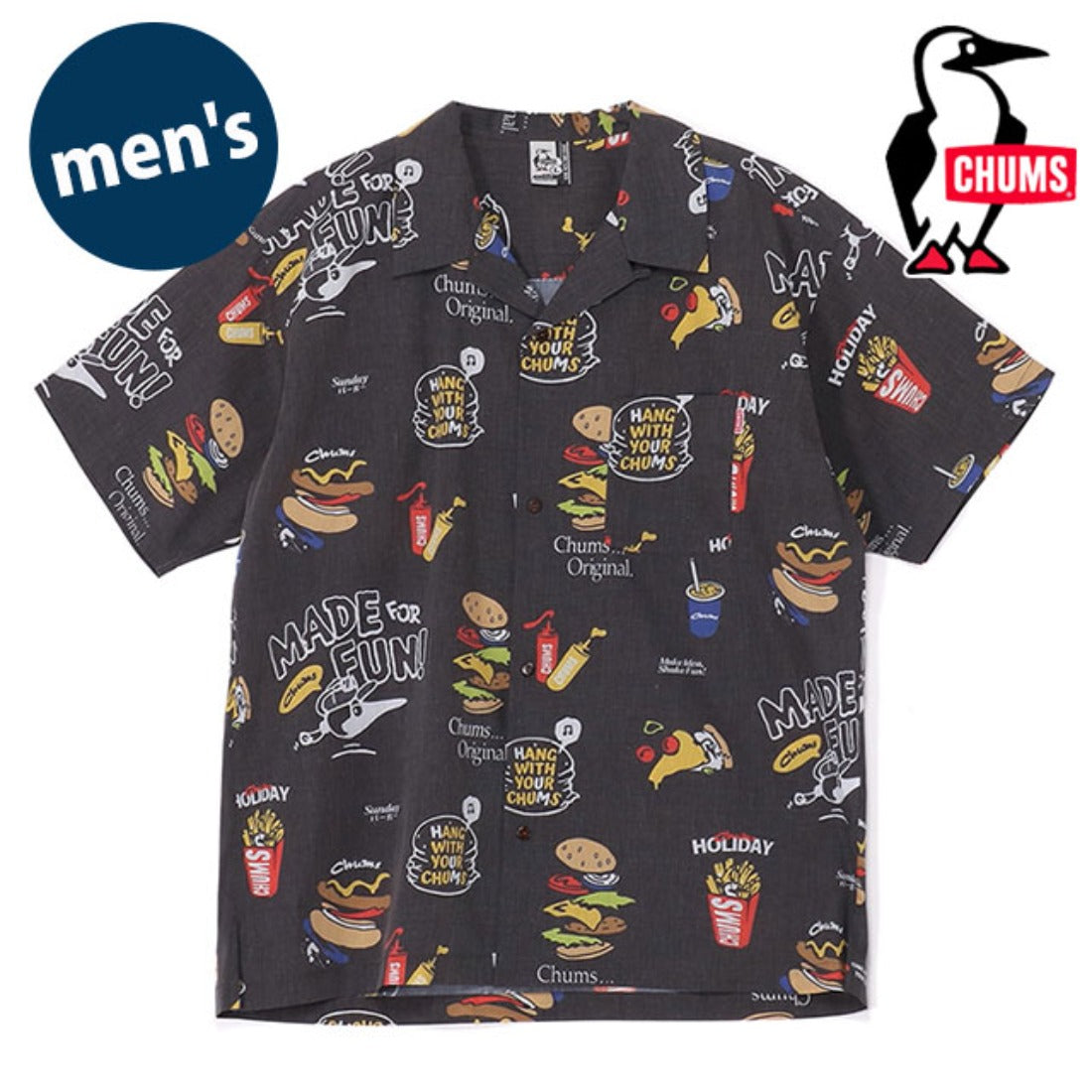 チャムス CHUMS M Food Pattern S/S Shirt Black [CH02-1264] （Black） Black
