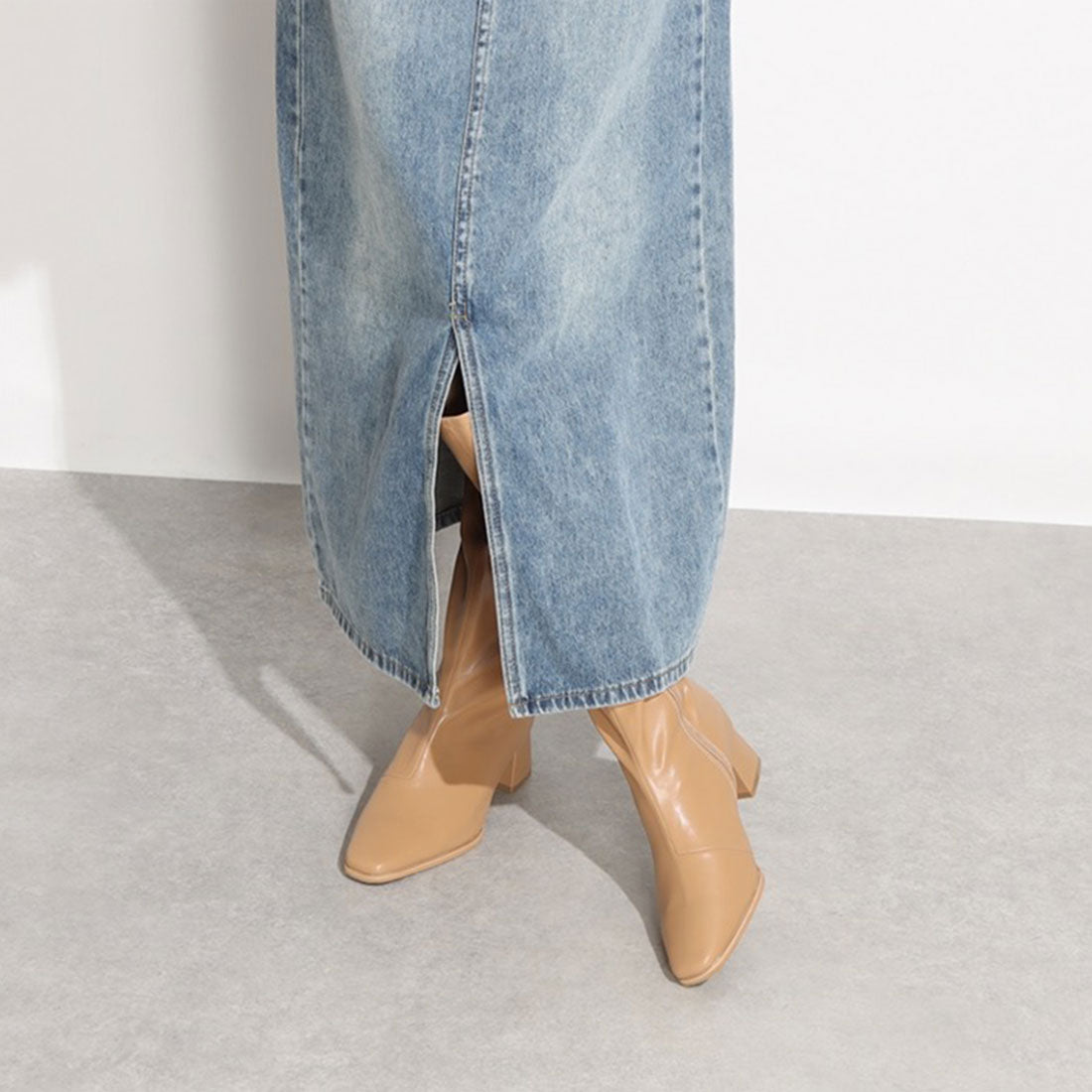 シックス CHICS スクエアトゥストレッチロングブーツ