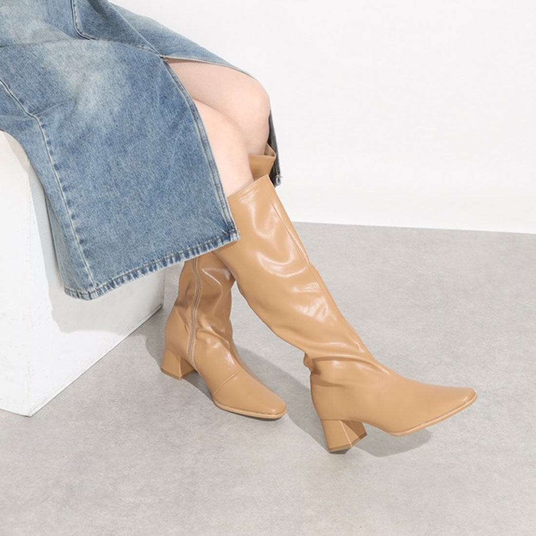 シックス CHICS スクエアトゥストレッチロングブーツ