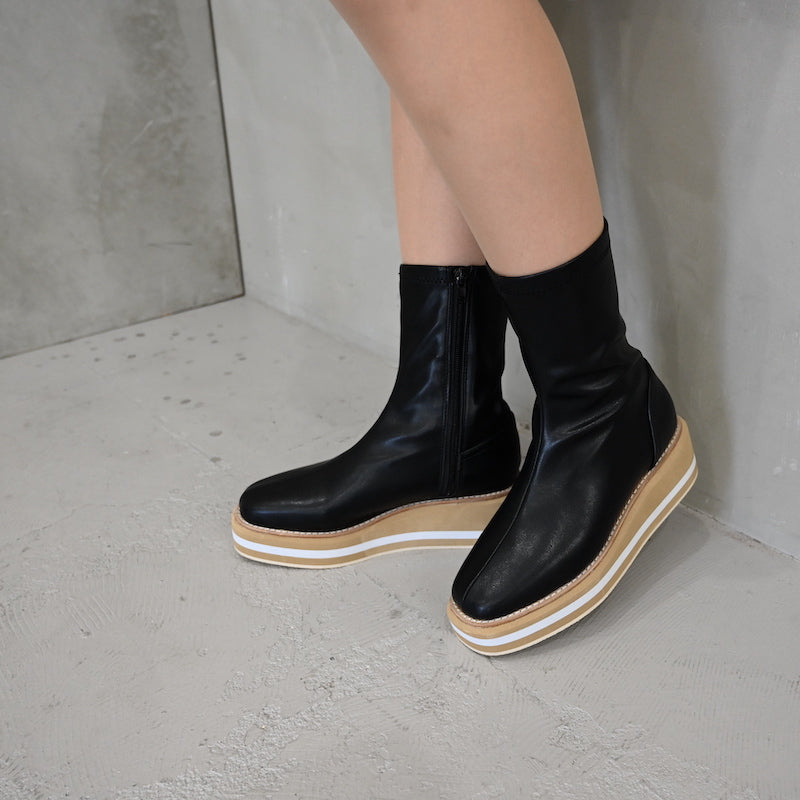 シックス CHICS ウェッジソールストレッチショートブーツ