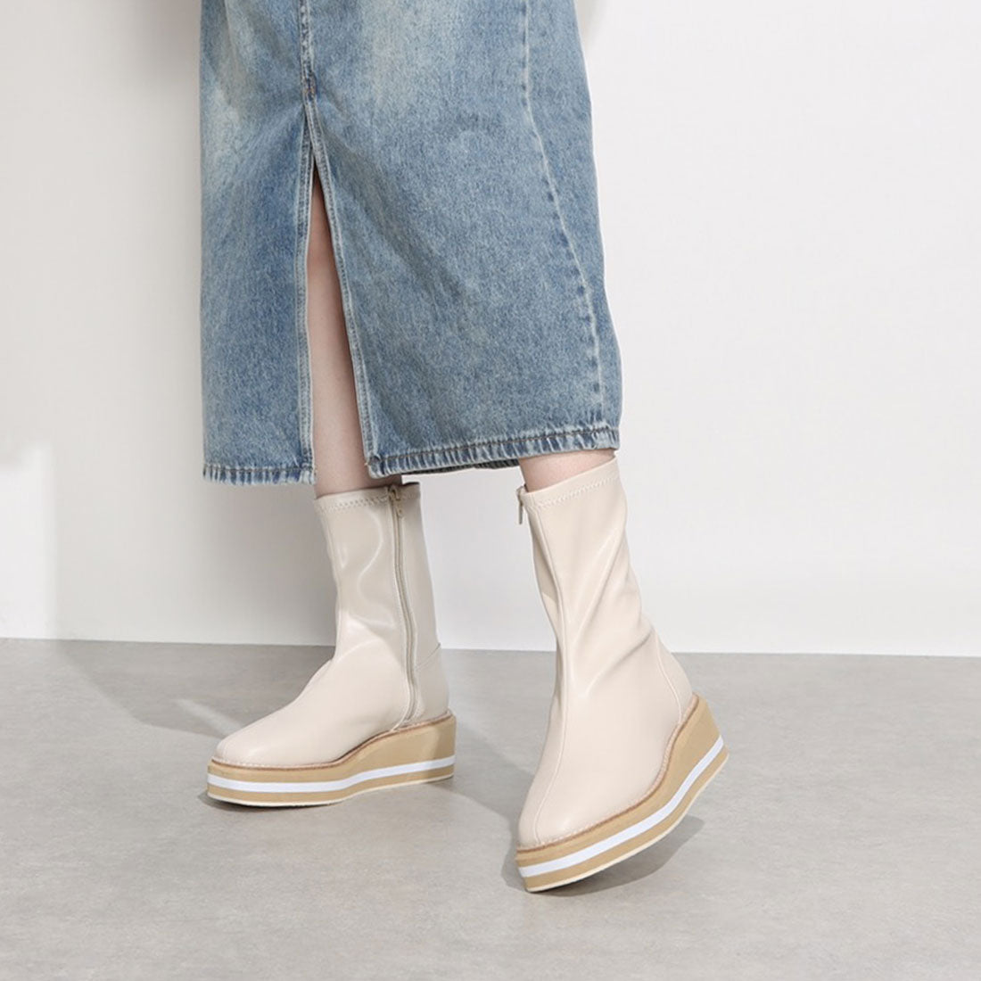 シックス CHICS ウェッジソールストレッチショートブーツ