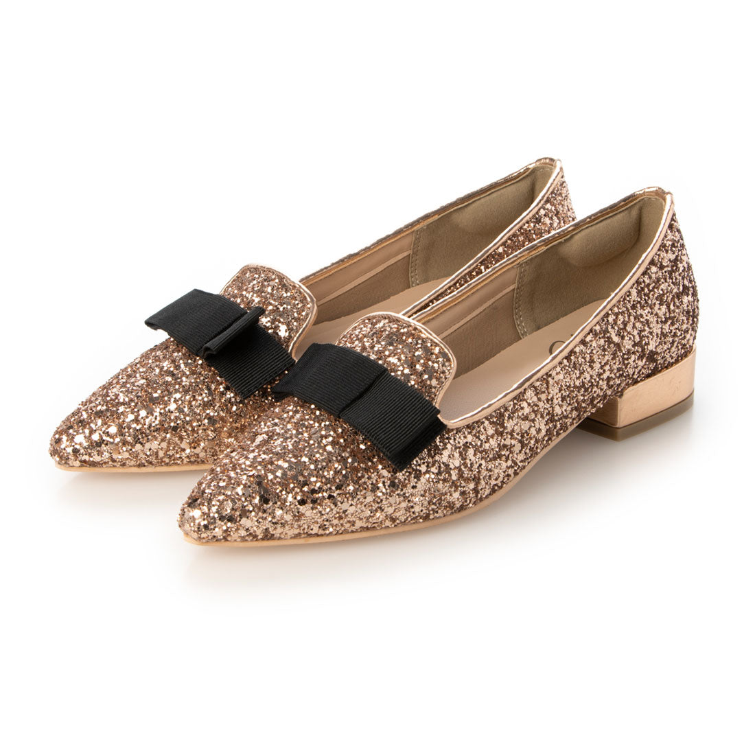 シックス CHICS リボンデザイングリッターローヒールパンプス