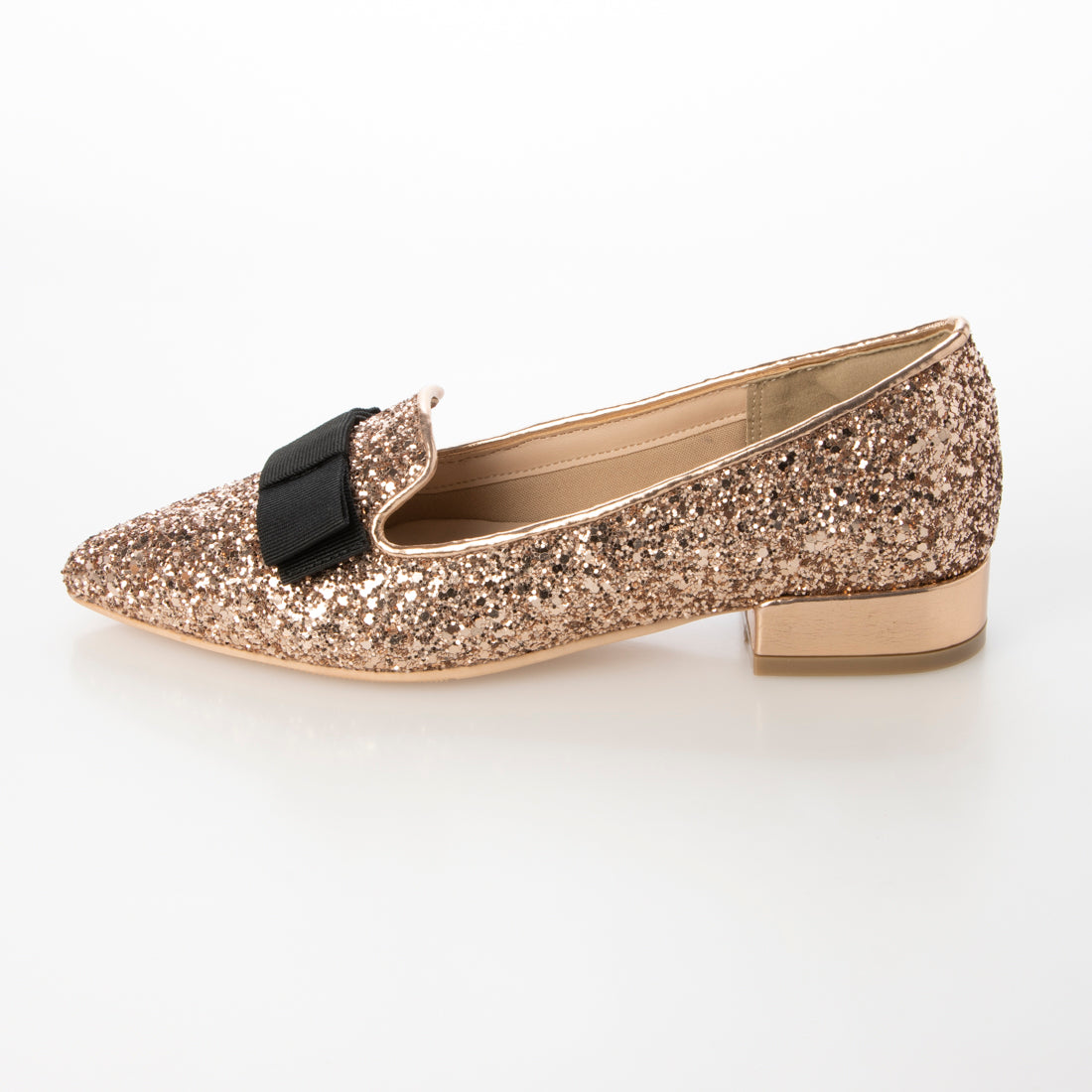 シックス CHICS リボンデザイングリッターローヒールパンプス