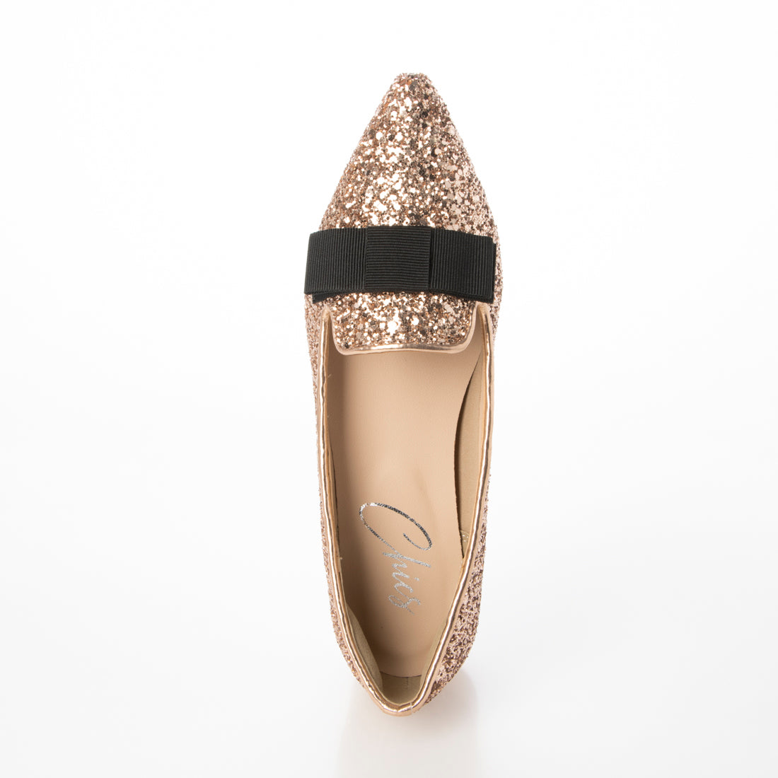 シックス CHICS リボンデザイングリッターローヒールパンプス