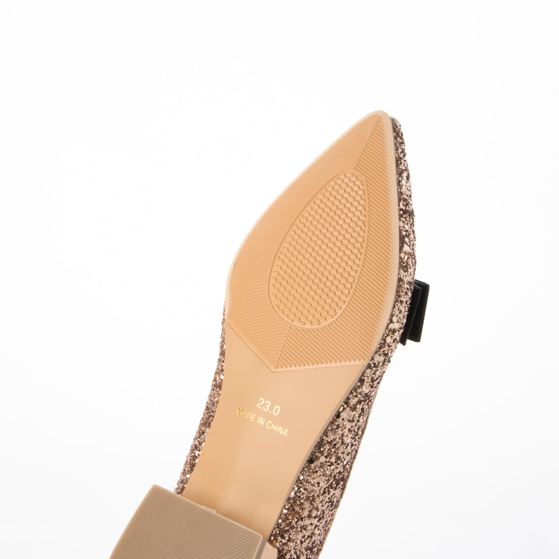 シックス CHICS リボンデザイングリッターローヒールパンプス