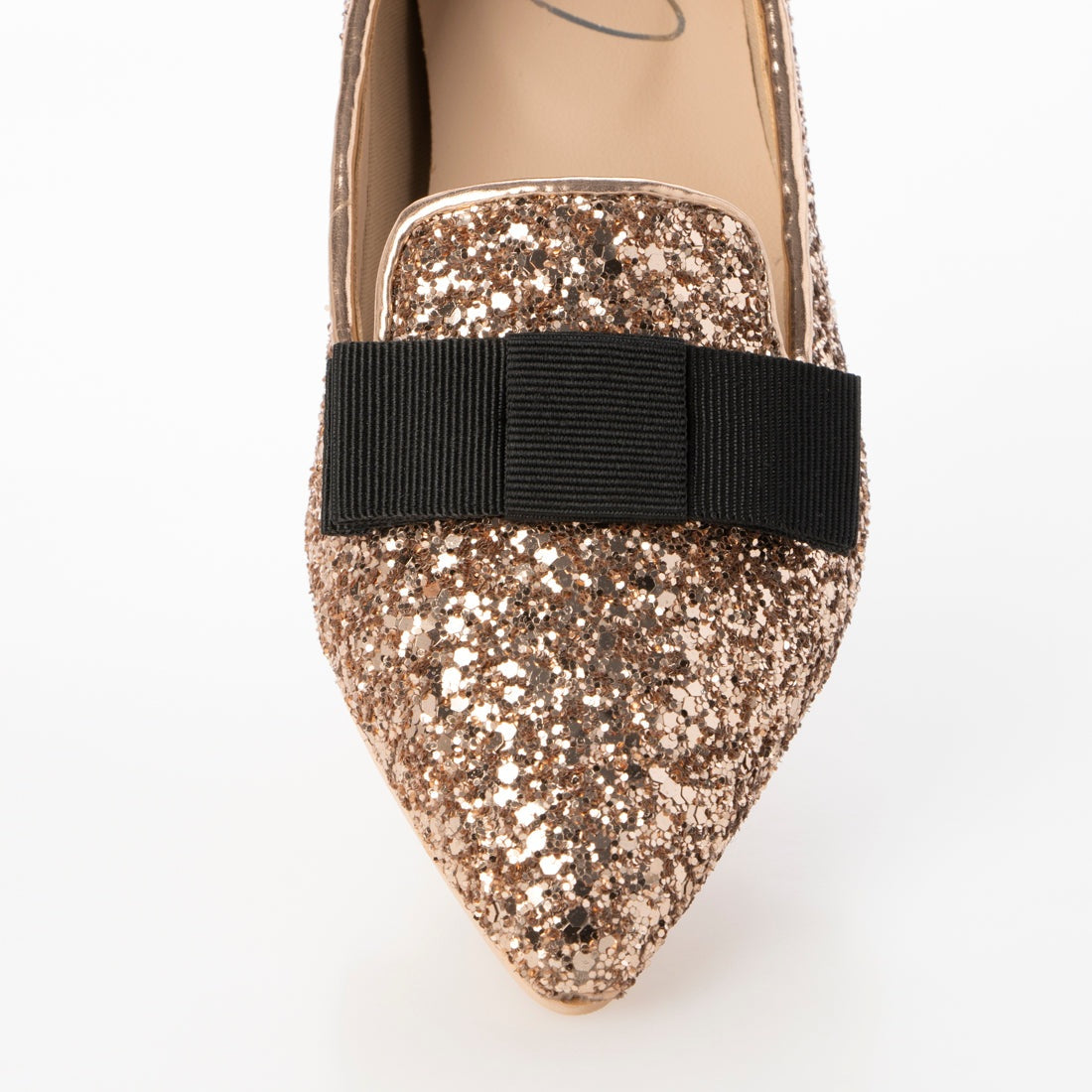CHICS ribbon design glitter low heel pumps