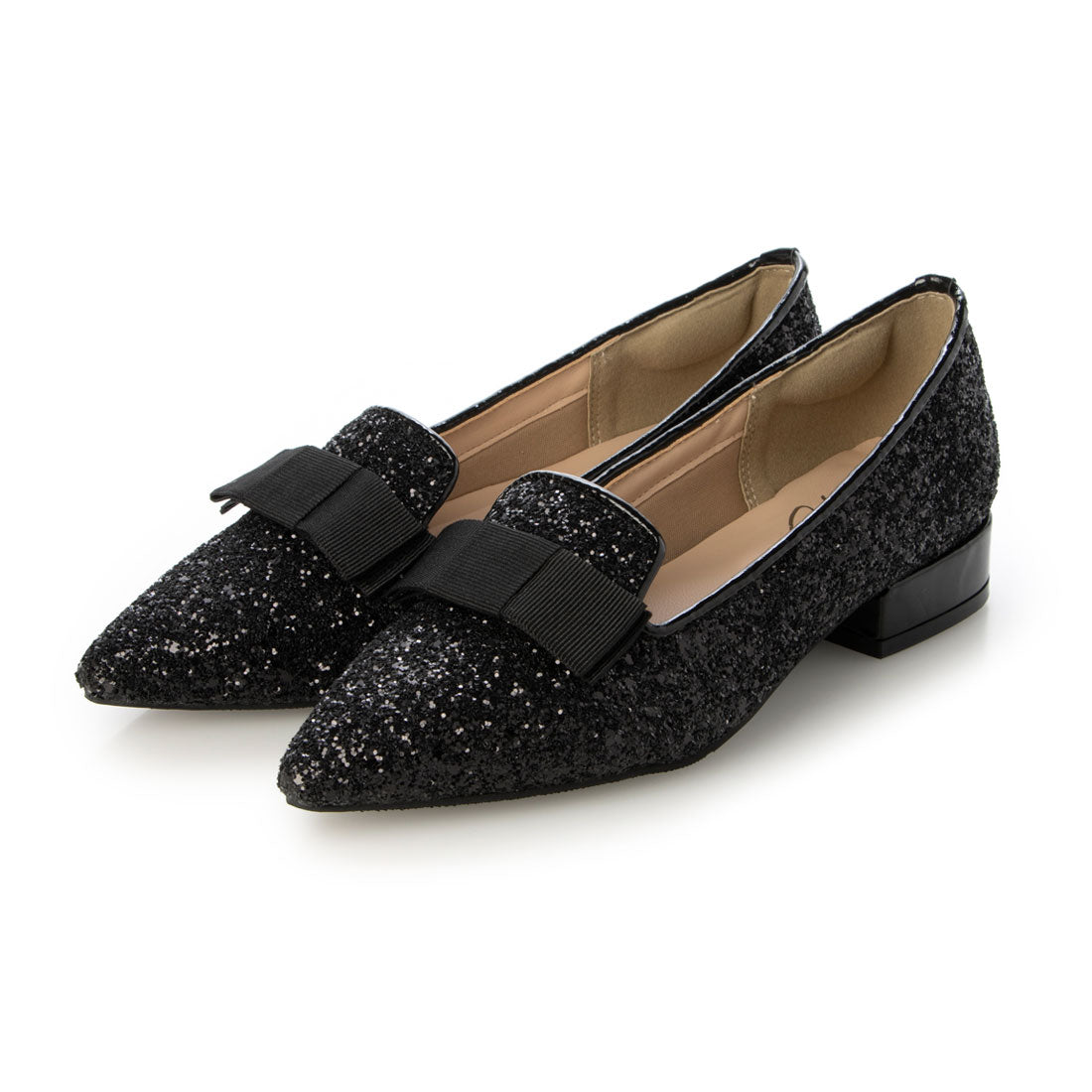 シックス CHICS リボンデザイングリッターローヒールパンプス