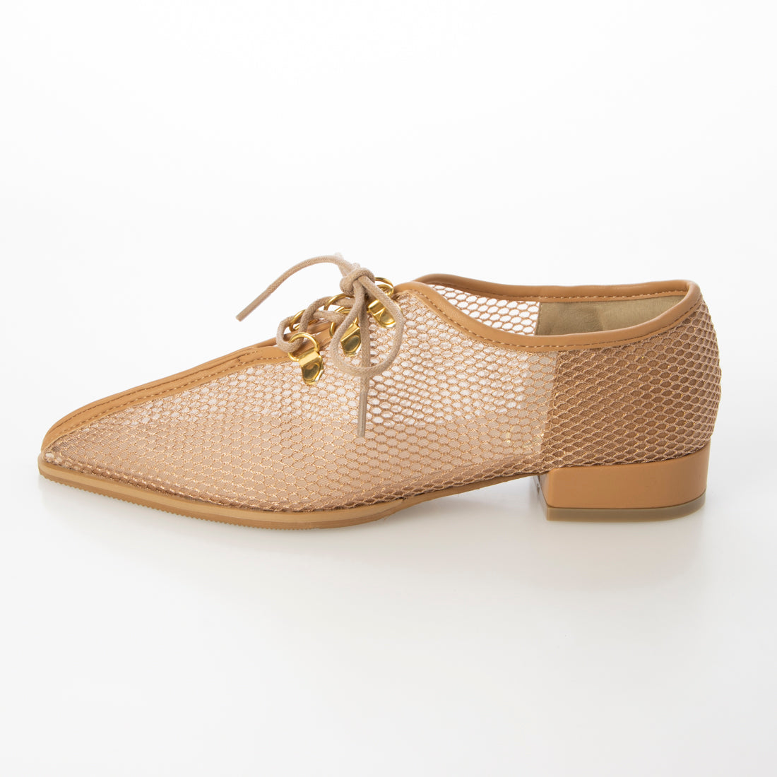 シックス CHICS チュールメッシュ素材レースアップローヒールシューズ