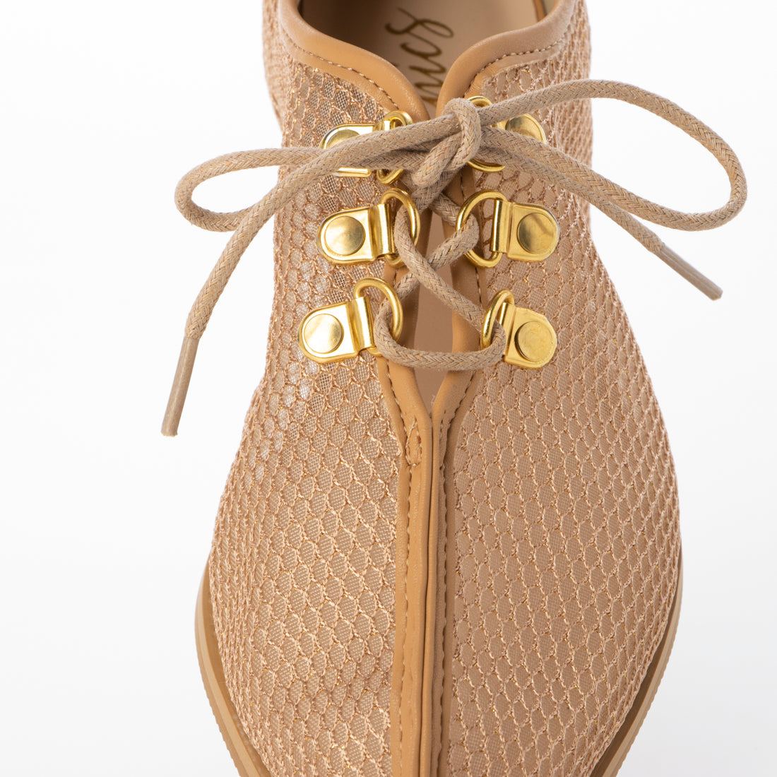 シックス CHICS チュールメッシュ素材レースアップローヒールシューズ
