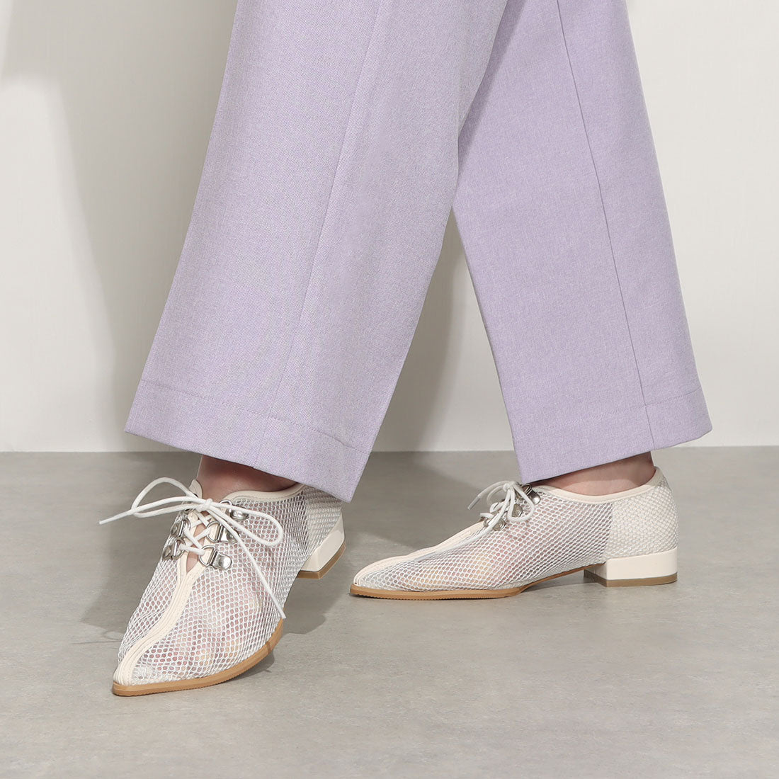 シックス CHICS チュールメッシュ素材レースアップローヒールシューズ