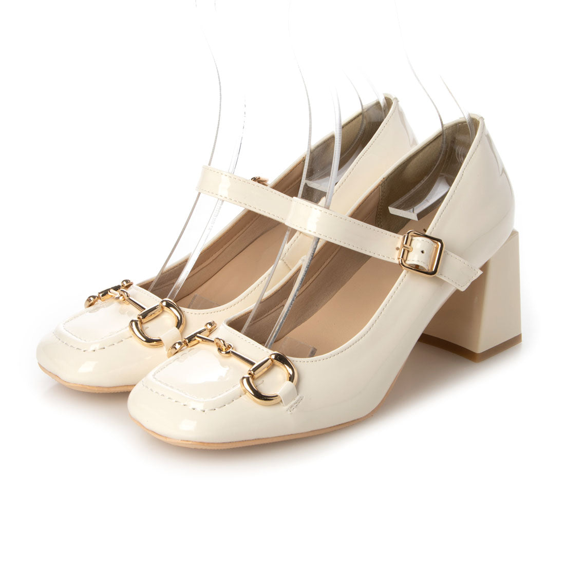 シックス CHICS ビットデザインミッドヒールパンプス,IVR/E