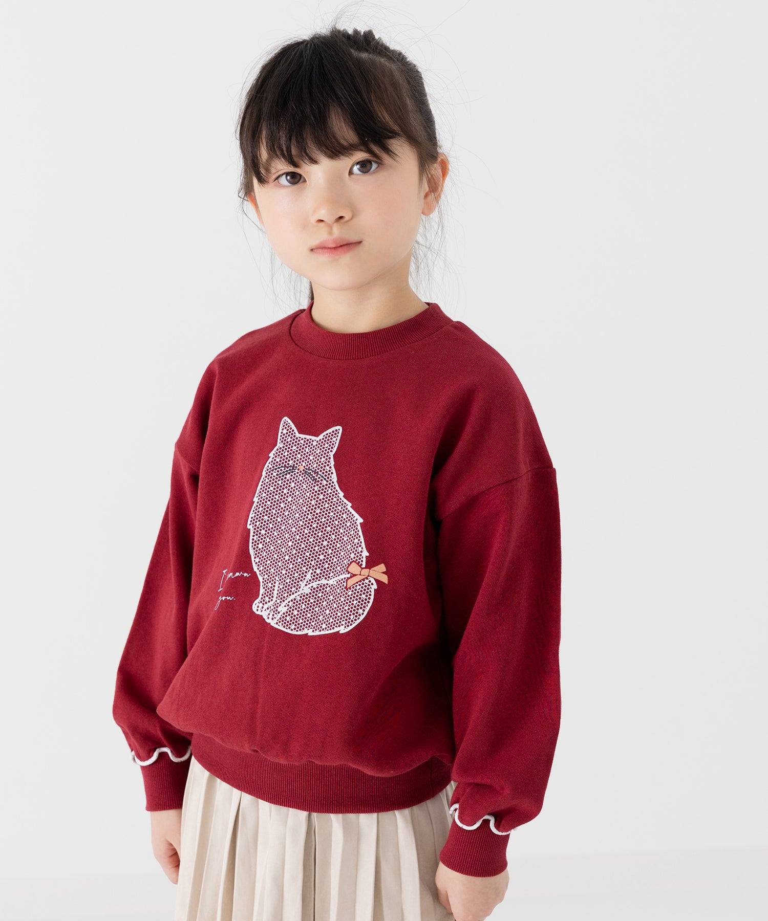 チルツー chil2 プリント裏毛トレーナー,Fねこ/ワインレッド