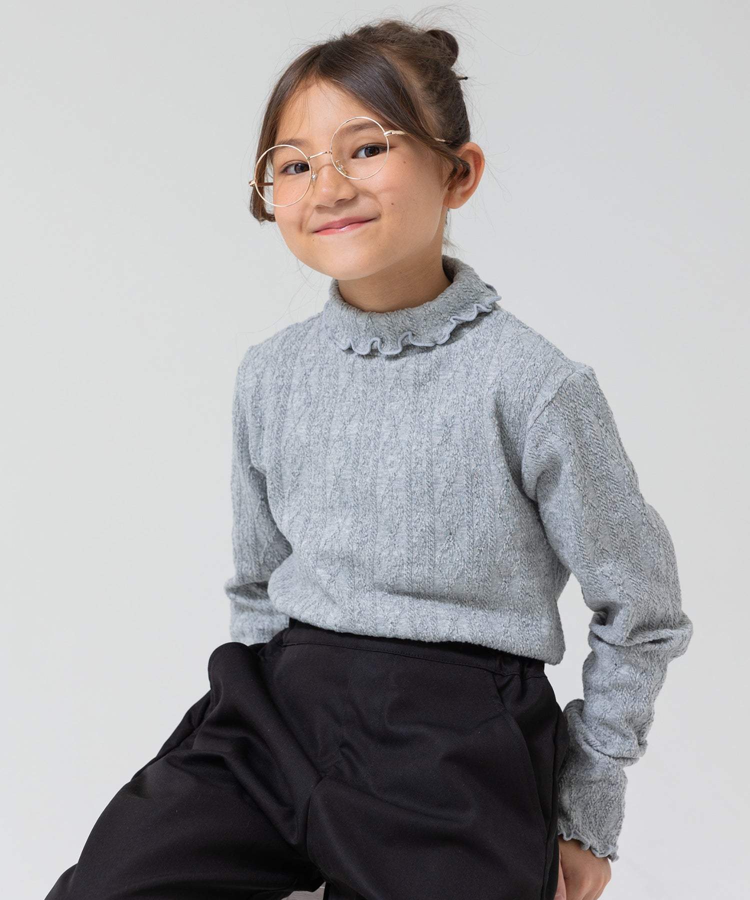 チルツー chil2 アラン編みハイネックカットソー,グレー