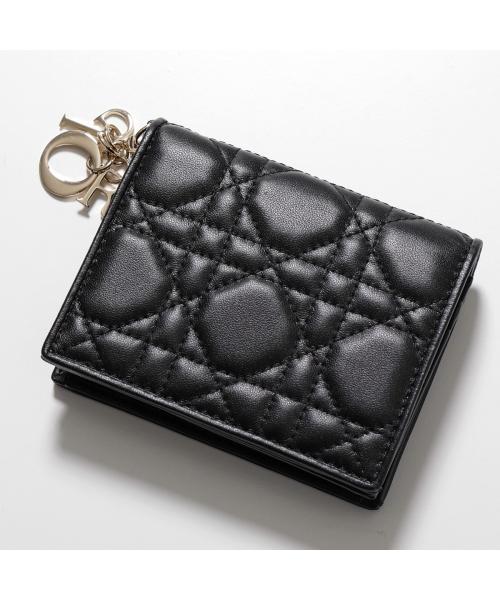 ディオール Dior Dior 二つ折り財布 S0178ONMJ レザー カナージュ ミニ財布 （900/Noirブラック×ゴールド） 900/Noirブラック×ゴールド
