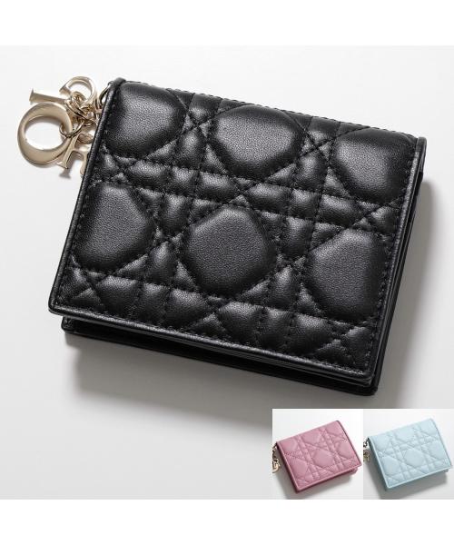 ディオール Dior Dior 二つ折り財布 S0178ONMJ レザー カナージュ ミニ財布 （900/Noirブラック×ゴールド） 900/Noirブラック×ゴールド