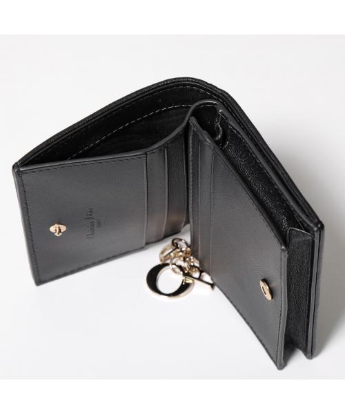 ディオール Dior Dior 二つ折り財布 S0178ONMJ レザー カナージュ ミニ財布 （900/Noirブラック×ゴールド） 900/Noirブラック×ゴールド