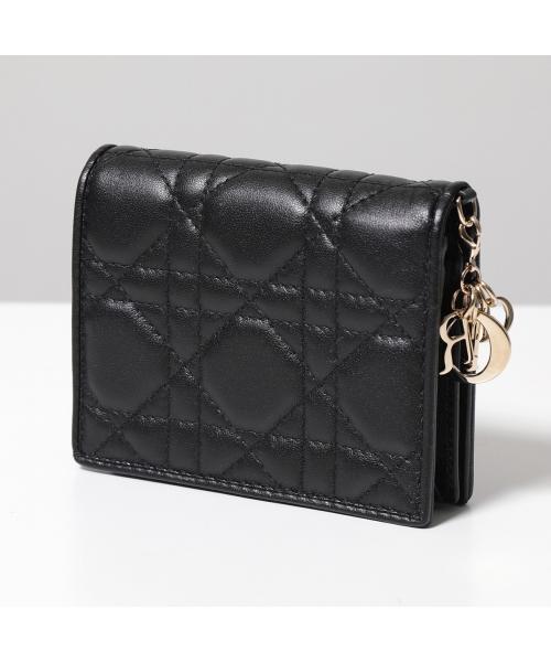 ディオール Dior Dior 二つ折り財布 S0178ONMJ レザー カナージュ ミニ財布 （900/Noirブラック×ゴールド） 900/Noirブラック×ゴールド