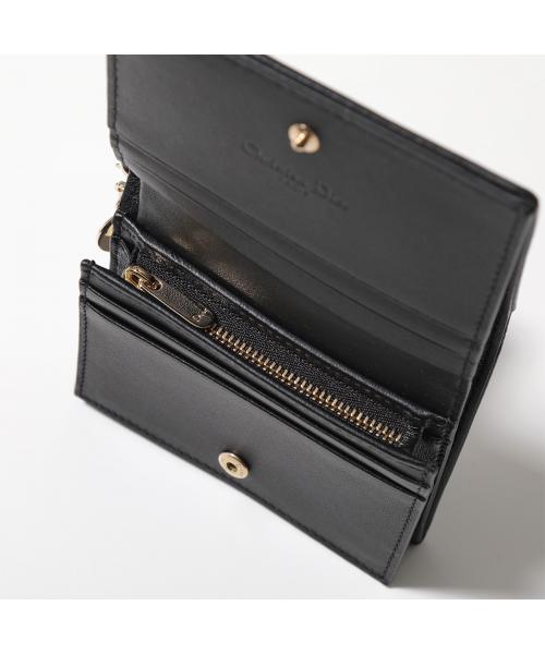 ディオール Dior Dior 二つ折り財布 S0178ONMJ レザー カナージュ ミニ財布 （900/Noirブラック×ゴールド） 900/Noirブラック×ゴールド