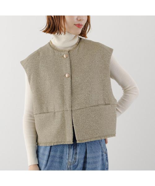 シニヨン CHIGNON CHIGNON ベスト 4654-037MK ツイード フリンジ ジレ （カーキ） カーキ