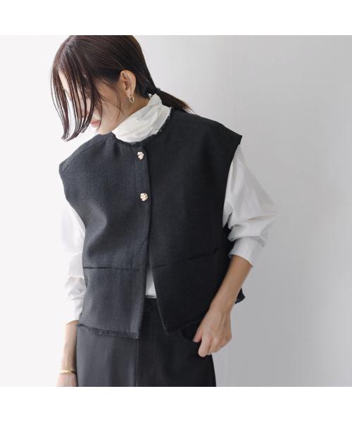 シニヨン CHIGNON CHIGNON ベスト 4654-037MK ツイード フリンジ ジレ （カーキ） カーキ