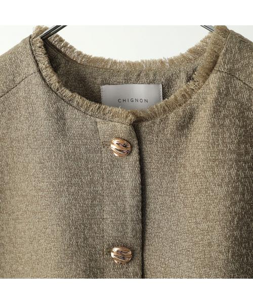 シニヨン CHIGNON CHIGNON ベスト 4654-037MK ツイード フリンジ ジレ （カーキ） カーキ