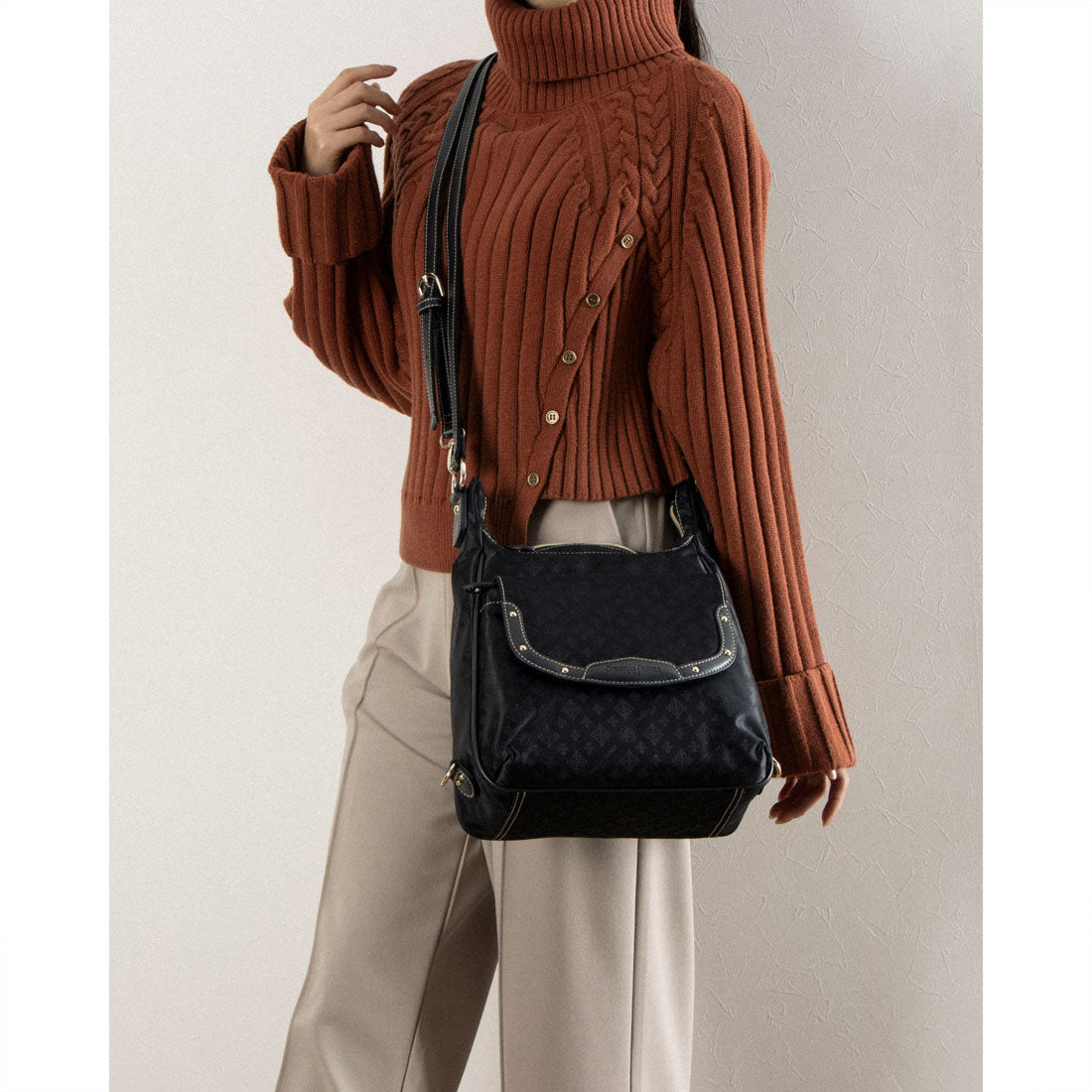 CHRISTIAN OLIVIER PARIS 3-Way Shoulder Backpack, Water-Repellent, Monogram, Jacquard Weave