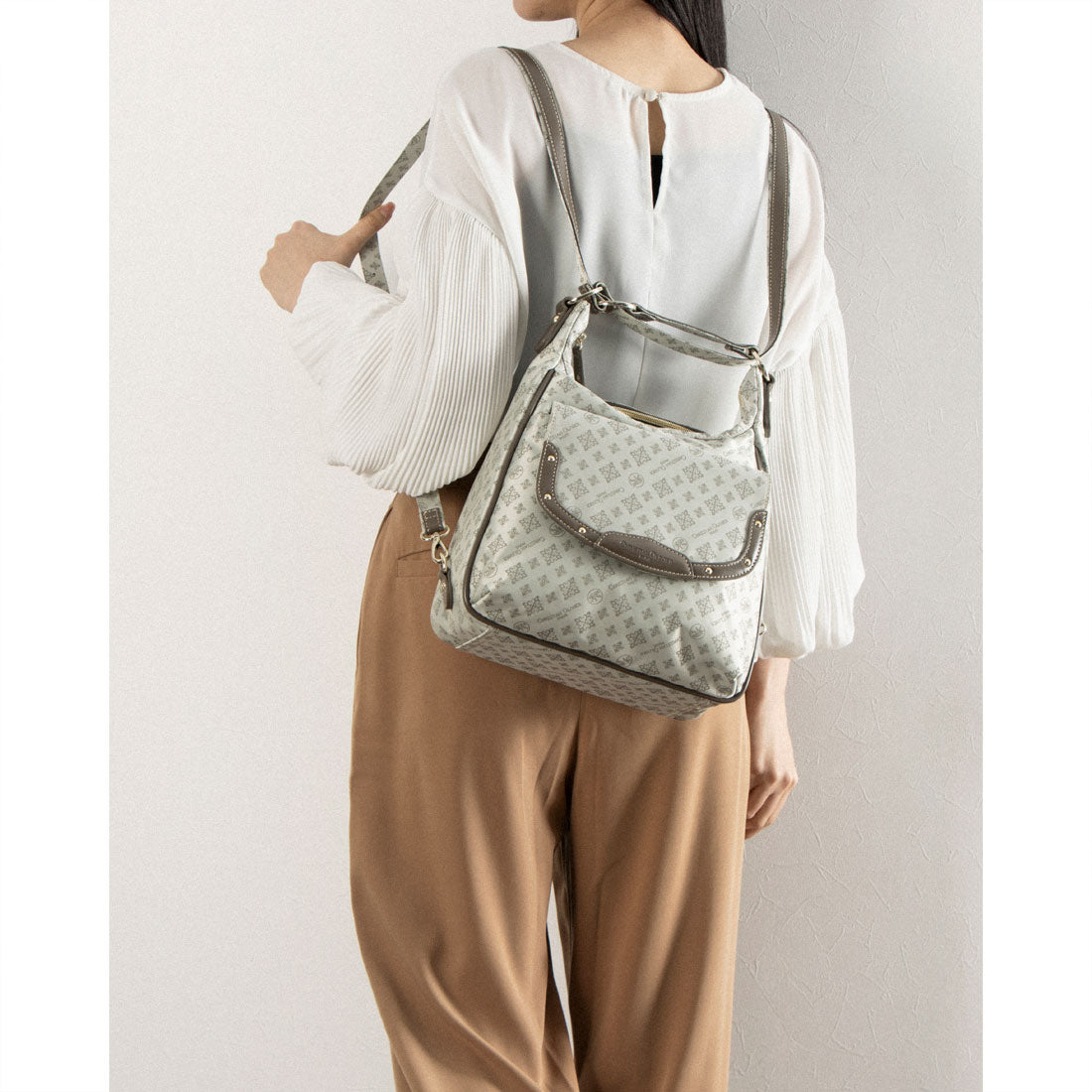 CHRISTIAN OLIVIER PARIS 3-Way Shoulder Backpack, Water-Repellent, Monogram, Jacquard Weave