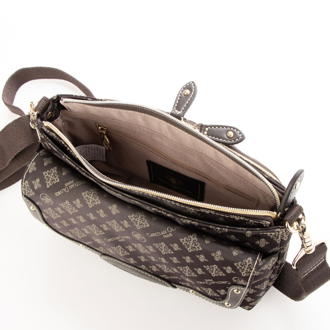 CHRISTIAN OLIVIER PARIS Wallet Shoulder Bag 2-Way Handbag Water Repellent Monogram Jacquard Weave