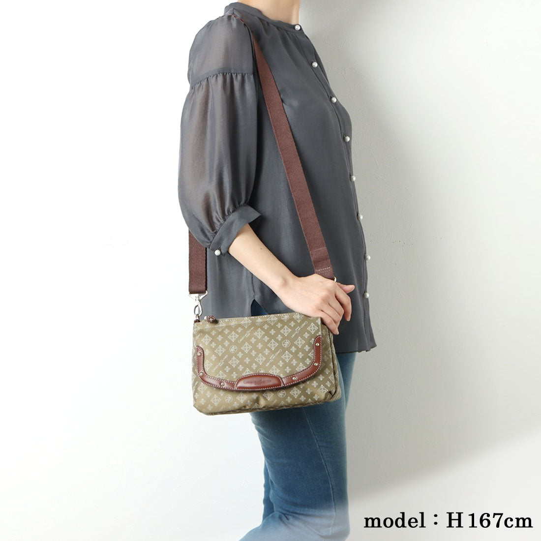 CHRISTIAN OLIVIER PARIS Wallet Shoulder Bag 2-Way Handbag Water Repellent Monogram Jacquard Weave