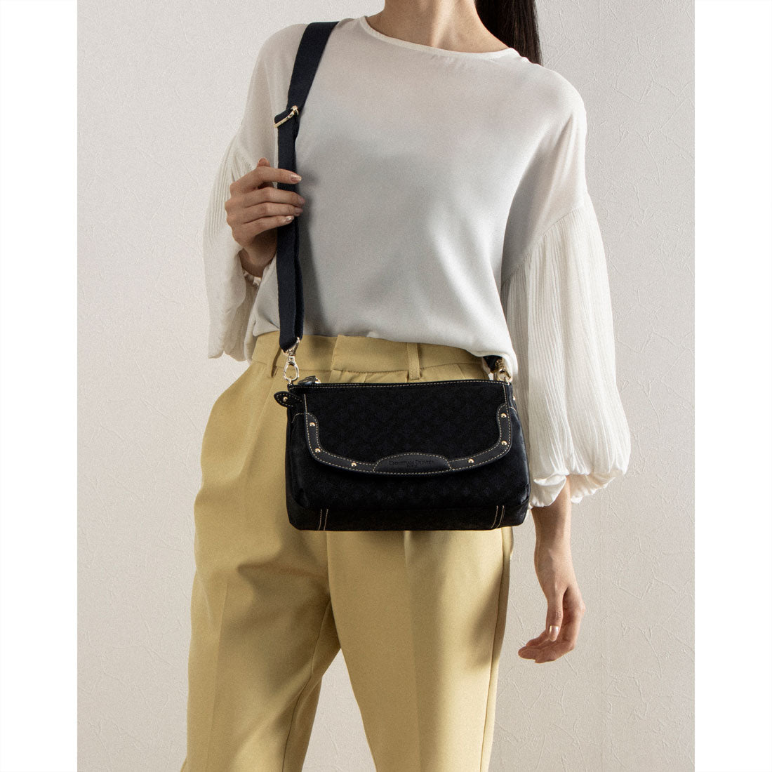 CHRISTIAN OLIVIER PARIS Wallet Shoulder Bag 2-Way Handbag Water Repellent Monogram Jacquard Weave