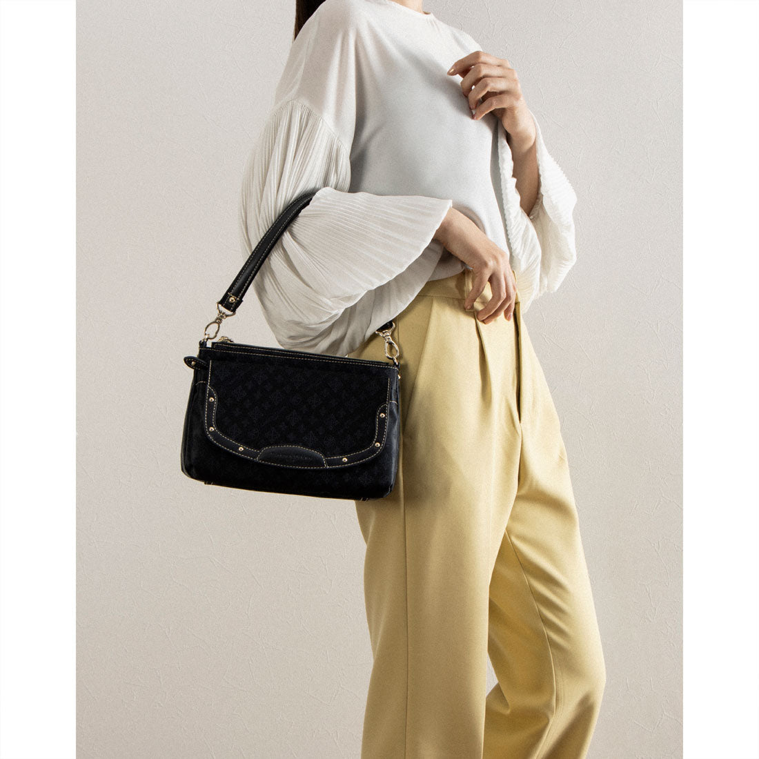 CHRISTIAN OLIVIER PARIS Wallet Shoulder Bag 2-Way Handbag Water Repellent Monogram Jacquard Weave