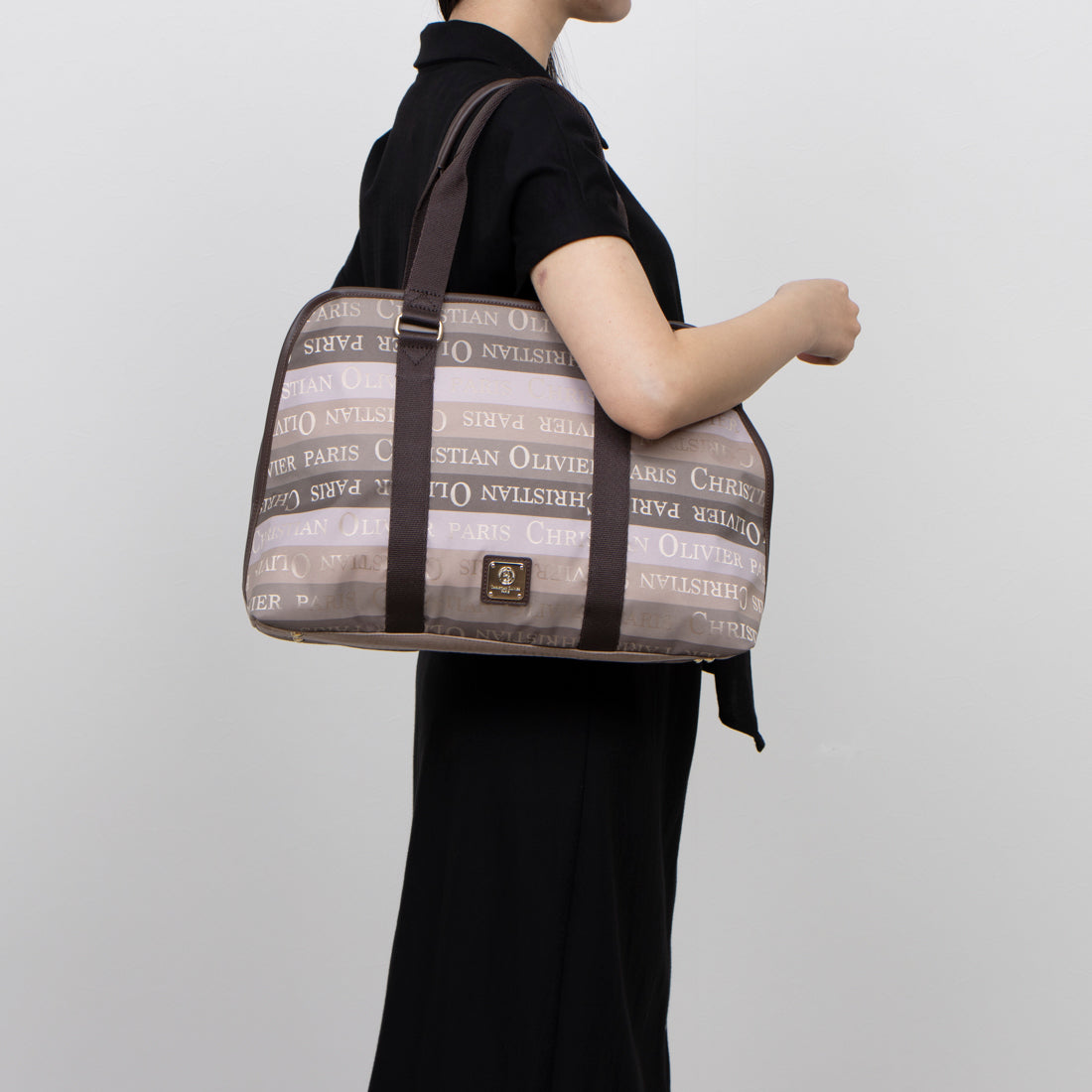 CHRISTIAN OLIVIER PARIS Aori Boston Bag Water-Repellent Lightweight Striped Pattern
